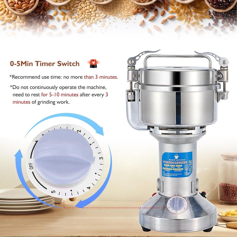 MAGIC MASTER 300g Grain Mill Grinder Electric,High Speed 1500W Commercial Safety Stainless Steel Dry Spice Grinder Machine For Flour Wheat Nut Corn Rice Pepper Herbs Coffee Beans,Upright,110V - Image 4
